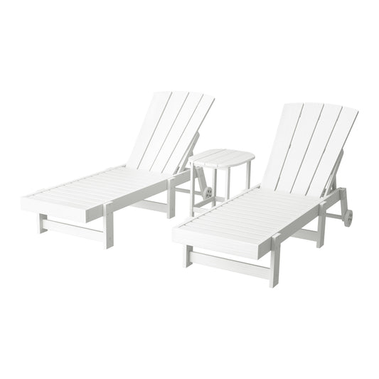 Gardeon Sun Lounge Chair Wheels White Outdoor Patio Furniture HDPE