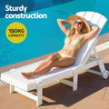 Gardeon Sun Lounge Chair Wheels White Outdoor Patio Furniture HDPE