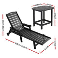 Gardeon Sun Lounge Chair HDPE Black with Wheels Outdoor Patio