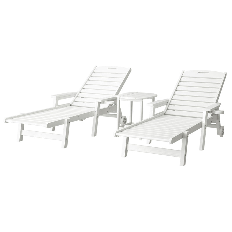 Gardeon Sun Lounge Chair White HDPE Wheels Outdoor Patio Furniture