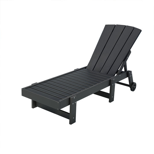 Gardeon Adirondack Sun Lounge Chair with Wheels Black HDPE Outdoor