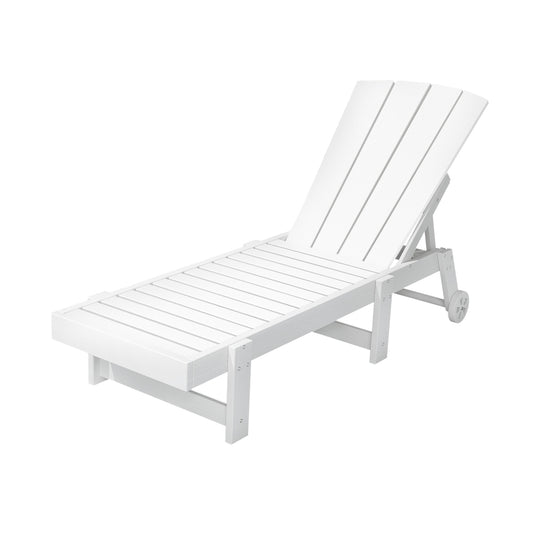 Gardeon Adirondack Sun Lounge White HDPE Outdoor Chair with Wheels