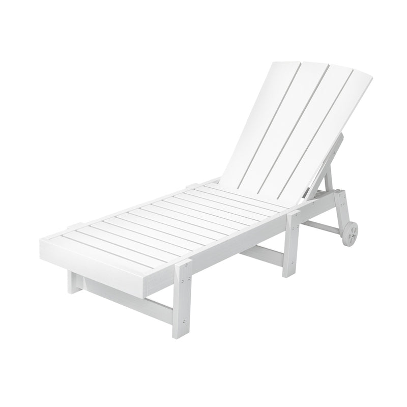 Gardeon Adirondack Sun Lounge White HDPE Outdoor Chair with Wheels