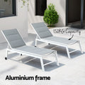 Gardeon Sun Lounger Chaise Lounge with Wheels White Patio Furniture