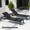 Gardeon Sun Lounge Aluminium Folding Beach Chair w/ Wheels Black