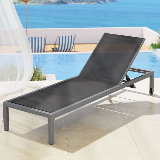 Gardeon Sun Lounge Aluminium Folding Beach Chair Wheels Outdoor Patio