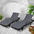 Gardeon 2PC Wicker Sun Lounger Outdoor Furniture Adjustable Black