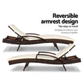 Gardeon 2PC Wicker Sun Lounger Outdoor Furniture Adjustable Brown