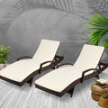 Gardeon 2PC Wicker Sun Lounger Outdoor Furniture Adjustable Brown