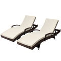Gardeon 2PC Wicker Sun Lounger Outdoor Furniture Adjustable Brown