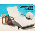 Gardeon Sun Lounge Wicker Lounger Outdoor Adjustable Grey Beige