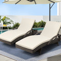 Gardeon 2PC Wicker Sun Lounger Outdoor Furniture Grey Beige Cushion