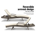 Gardeon 2PC Wicker Sun Lounger Outdoor Furniture Grey Beige Cushion