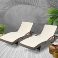 Gardeon 2PC Wicker Sun Lounger Outdoor Furniture Grey Beige Cushion