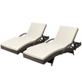 Gardeon 2PC Wicker Sun Lounger Outdoor Furniture Grey Beige Cushion