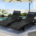 Gardeon 2x Wicker Sun Lounge Outdoor Lounger Chair Black Adjustable