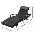Gardeon 2x Wicker Sun Lounge Outdoor Lounger Chair Black Adjustable