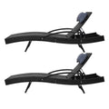 Gardeon 2x Wicker Sun Lounge Outdoor Lounger Chair Black Adjustable