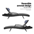 Gardeon 2x Wicker Sun Lounge Outdoor Lounger Chair Black Adjustable