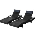Gardeon 2x Wicker Sun Lounge Outdoor Lounger Chair Black Adjustable