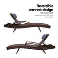 Gardeon Wicker Sun Lounge Chair Adjustable Brown Outdoor Beach