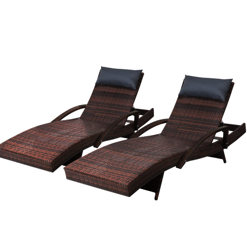 Gardeon Wicker Sun Lounge Outdoor Furniture 2x Brown Adjustable