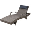 Gardeon Wicker Sun Lounge Adjustable Grey Beige Outdoor Armchair