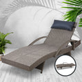 Gardeon Wicker Sun Lounge Adjustable Grey Beige Outdoor Armchair