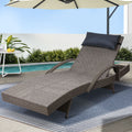 Gardeon Wicker Sun Lounge Adjustable Grey Beige Outdoor Armchair