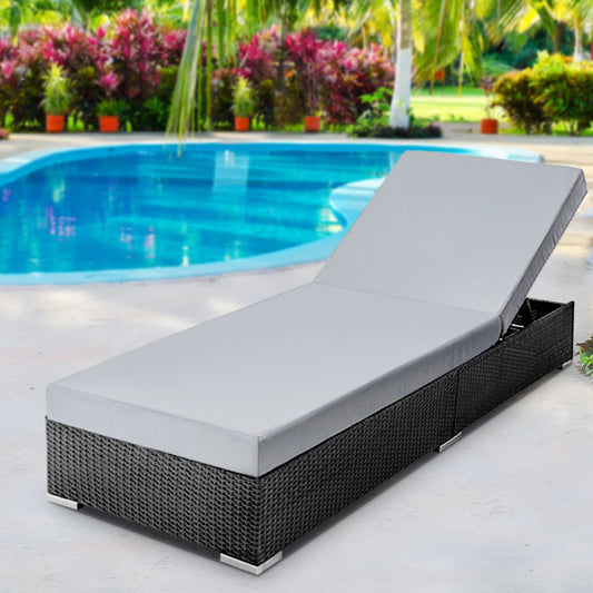 Gardeon Wicker Sun Lounge Adjustable Rattan Day Bed Outdoor Furniture