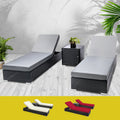 Gardeon 3PC Wicker Sun Lounge Outdoor Furniture Rattan Day Bed