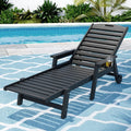 Gardeon Sun Lounge Chair HDPE Wheels Black Outdoor Furniture