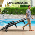 Gardeon Sun Lounge Chair HDPE Wheels Black Outdoor Furniture