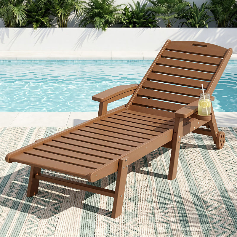 Gardeon Sun Lounge Chair Brown HDPE Outdoor Patio Furniture Wheels