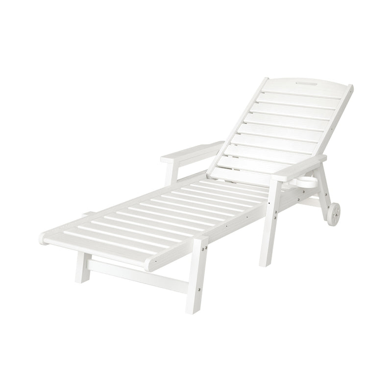 Gardeon Sun Lounge Chair White HDPE Outdoor Patio Furniture Wheels