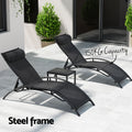 Gardeon 3PC Sun Lounge Outdoor Lounger Steel Table Chairs Patio