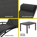 Gardeon 3PC Sun Lounge Outdoor Lounger Steel Table Chairs Patio
