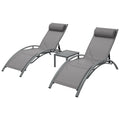 Gardeon 3PC Sun Lounge Lounger Steel Patio Furniture Table Chairs Grey