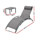 Gardeon 3PC Sun Lounge Lounger Steel Patio Furniture Table Chairs Grey