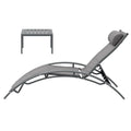 Gardeon 3PC Sun Lounge Lounger Steel Patio Furniture Table Chairs Grey