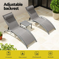Gardeon 3PC Sun Lounge Lounger Steel Patio Furniture Table Chairs Grey