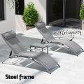 Gardeon 3PC Sun Lounge Lounger Steel Patio Furniture Table Chairs Grey