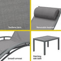 Gardeon 3PC Sun Lounge Lounger Steel Patio Furniture Table Chairs Grey