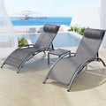 Gardeon 3PC Sun Lounge Lounger Steel Patio Furniture Table Chairs Grey