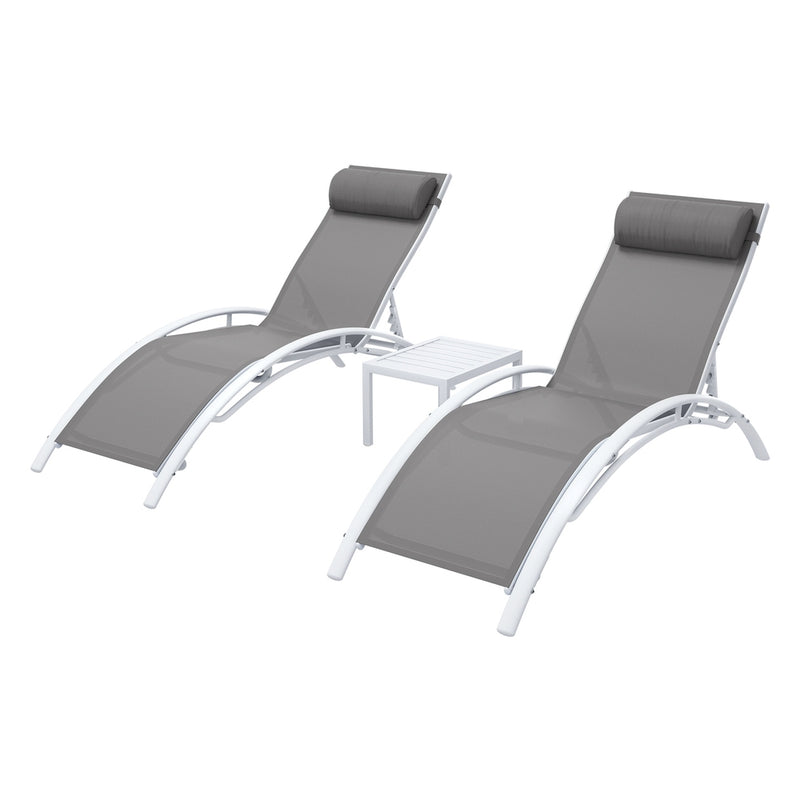 Gardeon 3PC Sun Lounge Outdoor Lounger Table Chairs Steel Patio