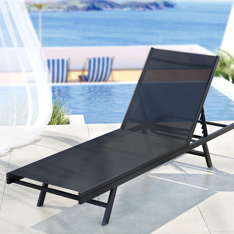 Gardeon Sun Lounge Steel Outdoor Beach Chair Lounger Black