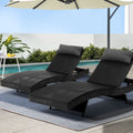 Gardeon 2PC Wicker Sun Lounge Adjustable Outdoor Beach Chair Black