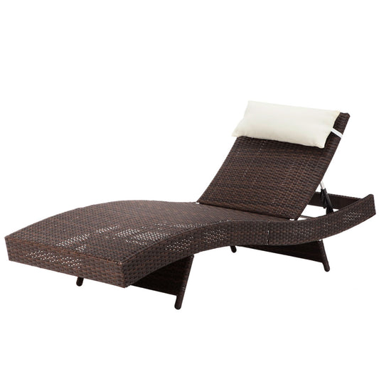 Gardeon Wicker Sun Lounge Adjustable Outdoor Beach Chair Brown