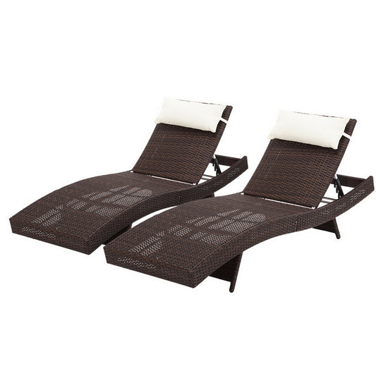 Gardeon 2PC Wicker Sun Lounge Adjustable Brown Outdoor Beach Chair