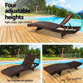 Gardeon 2PC Wicker Sun Lounge Adjustable Brown Outdoor Beach Chair